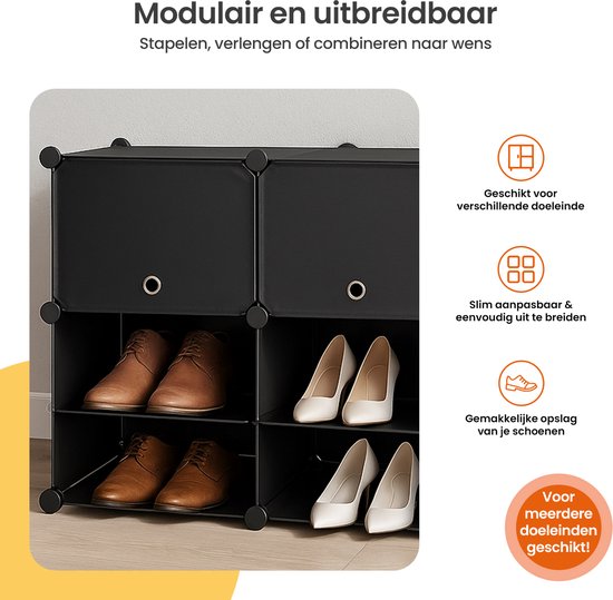 Goliving Faltbarer Aufbewahrungsschrank - 24 Paare - 92 x 82 cm - Schuhschrank - Schuhregal mit Türen - Schuhbank - Schwarz