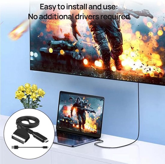 SCART-zu-HDMI-Adapter – 1080p/720p All-in-One-SCART-zu-HDMI-Audio-Video-Adapter - Im Lieferumfang enthalten: HDMI-Kabel, SCART-Eingangskabel und HDMI-Ausgang – Kompatibel mit HD-Fernsehern, Set-Top-Boxen, VHS-Geräten, Xbox, PS3, Sky, DVD und Blu-ray