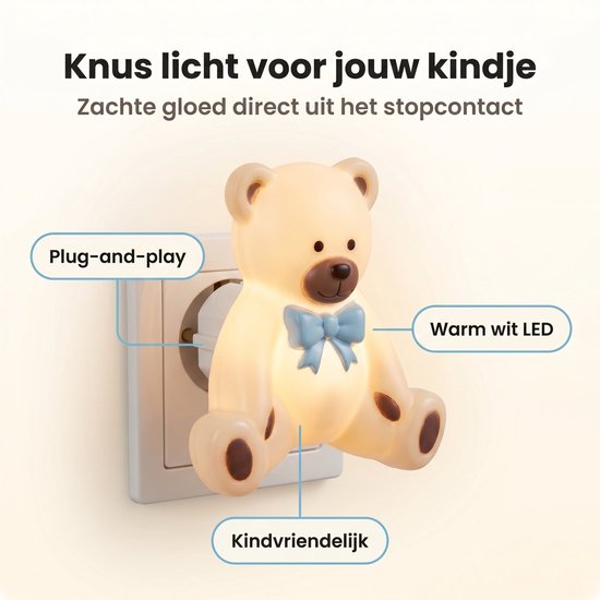 Cheqo® Nachtlicht für Kinder für Kinder- und Babyzimmer – Baby-Nachtlicht „Bärchen“ – Steckdosenlampe – LED-Nachtlicht für das Schlafzimmer – Steckdosenlampe mit Tiermotiv – Stimmungslicht – Warmweißes Steckdosenlicht für Kinder und Kleinkinder