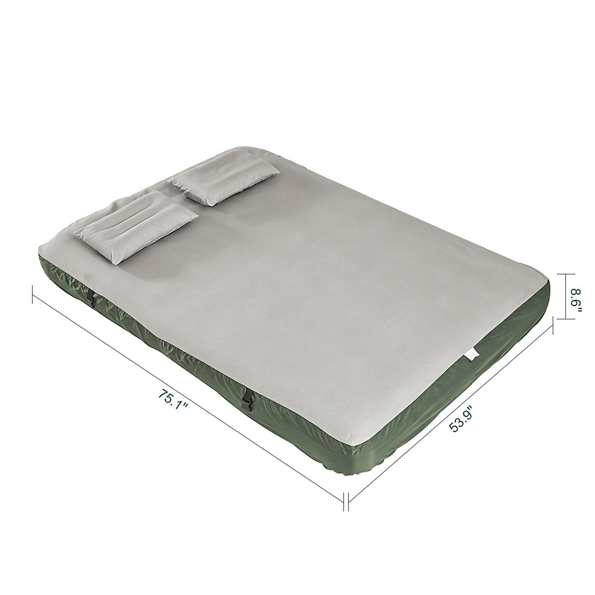 SoBuy Aufblasbare Luftmatratze 191 x 137 x 22 cm – Integrierte Kissen – 150 kg – Grau/Dunkelgrün