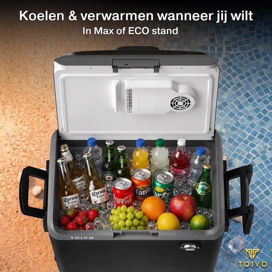 Toivo Elektrische Kühlbox – 40 Liter – 12 V und 230 Volt – Auto – Camping-Kühlschrank – Kühlen und Heizen – Frigobox – Schwarz