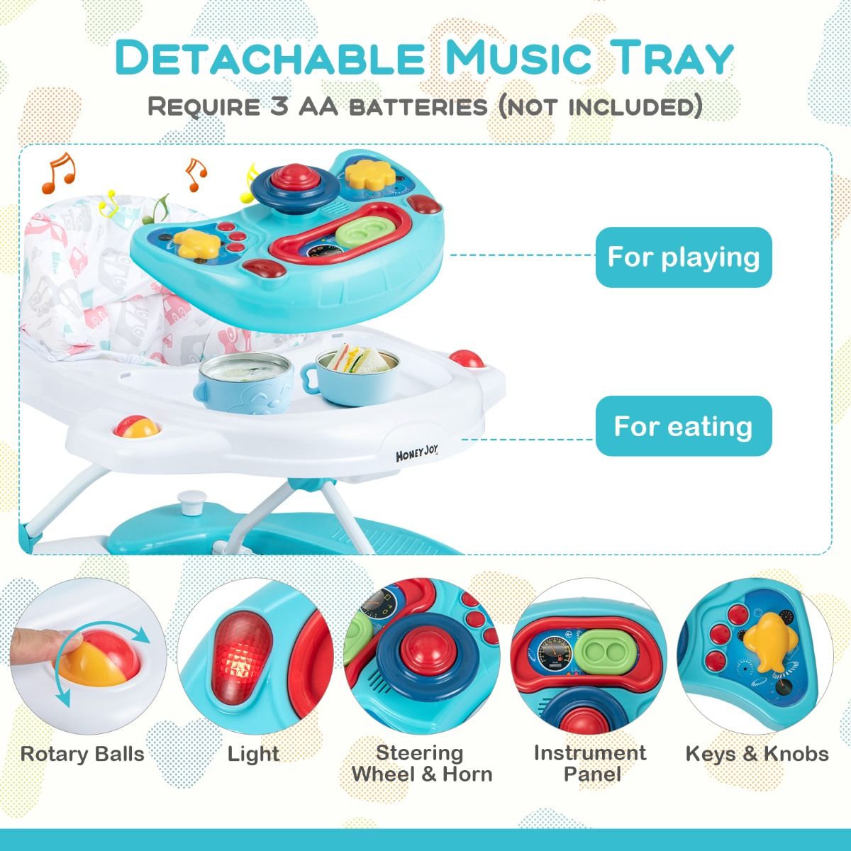 Coast 6-in-1 Lauflernwagen 71,5 x 62 x 50,5-54,5 cm Weiß/Blau mit abnehmbarem Spielbrett und verstellbarem Fußpolster