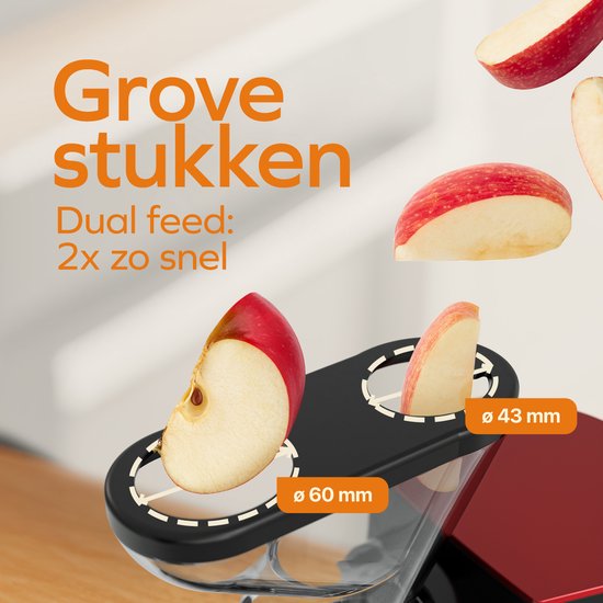 KitchenBrothers Slowjuicer - Entsafter - Gemüse- und Obstpresse - 43 mm und 60 mm Einfüllöffnung - 400 ml - Rot