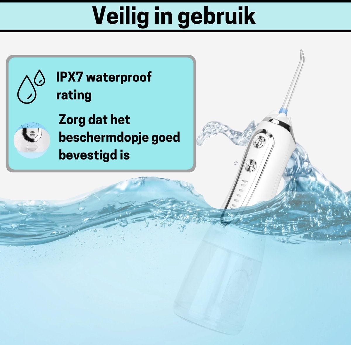 BOME Water Flosser mit 7 Aufsätzen - Mundspülung - Zahnstein vorbeugen - kabellos - 5 Stufen - Weiß