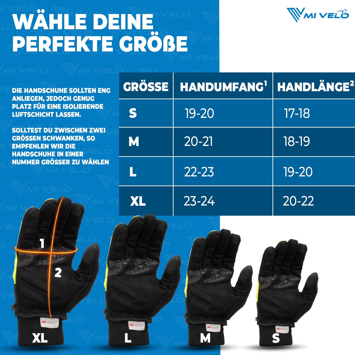MIVELO Herren-Fahrradhandschuhe für den Winter – Thermo-Fleece – wasserdicht und winddicht – touchscreenfähig – gelb – XXL