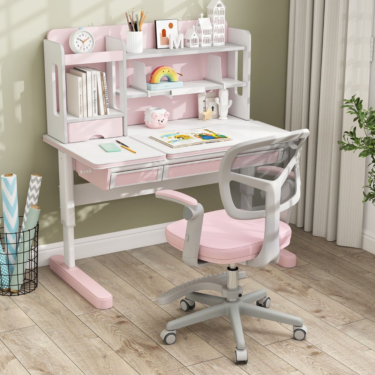 Coast Kinder-Bürostuhl – höhenverstellbar – drehbar mit Rollen – rosa