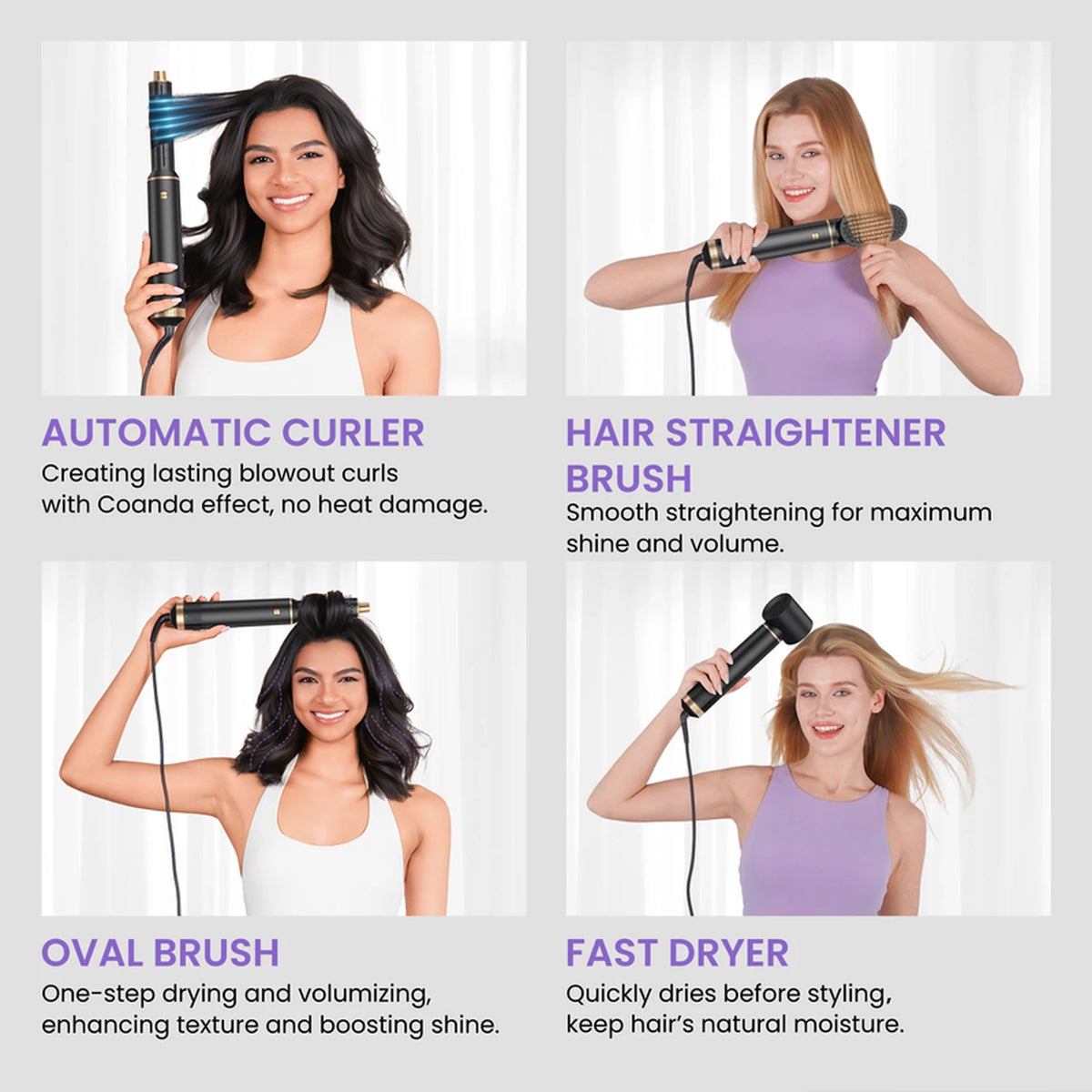 Atopskins 5-in-1-Haarstyler – Föhn, Lockenstab, Glättbürste & Wärmebürste