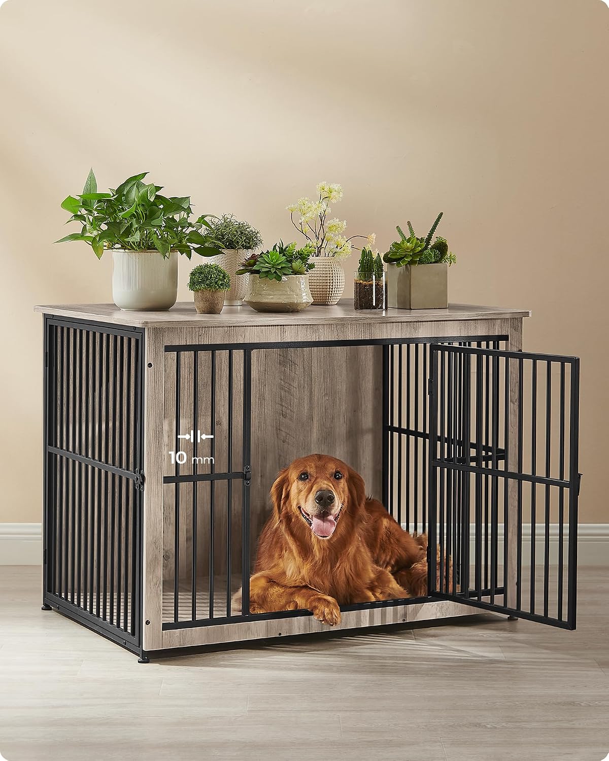 Feandrea DEGWOOD Hundebox als Möbelstück – 110 × 76 × 82 cm – Greige/Schwarz