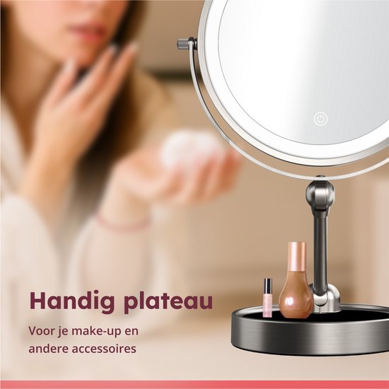Fraay® Make-up-Spiegel mit LED-Beleuchtung - 10-fache Vergrößerung - Vergrößerungsspiegel mit Licht - wiederaufladbar - Rasierspiegel - Badezimmerspiegel - Nickel