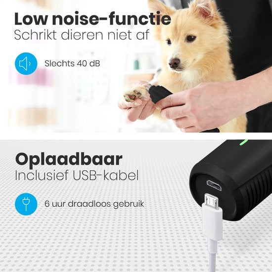 Auronic Elektrische Nagelfeile - für Tiere - wiederaufladbar - kabellos - Diamantfeilkopf - Hund/Katze - Schwärzen