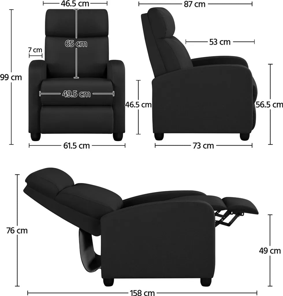 Yaheetech Relaxsessel – Schwarz – 87 x 61,5 x 99 cm – Verstellbarer Liegesessel mit Fußstütze