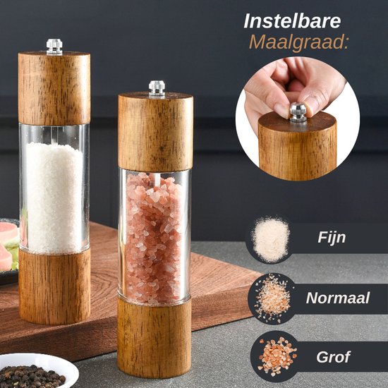 VAIVE Salz- und Pfeffermühle Set Manuell - Pfeffermühle - Holz - Groß