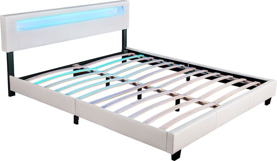 Polsterbett Paris - 160 x 200 cm - Weiß - LED-Beleuchtung