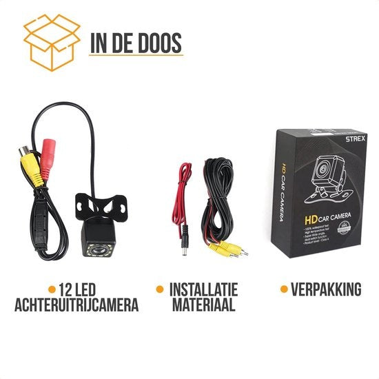 Strex Rückfahrkamera - Universal RCA - 12 LED Nachtsicht - IP68 Wasserdicht - Rückfahrkamera Auto