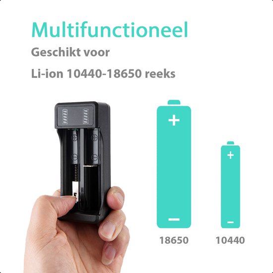 Tech Essentials 2 Slots 18650 Akku-Ladegerät - USB-C - Li-ion 3.7V - Lithium