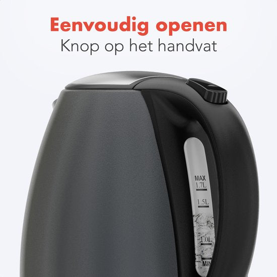 KitchenBrothers Wasserkocher - Elektrisch - 1.7L - Mit Kalkfilter - Titanium Grau/RVS