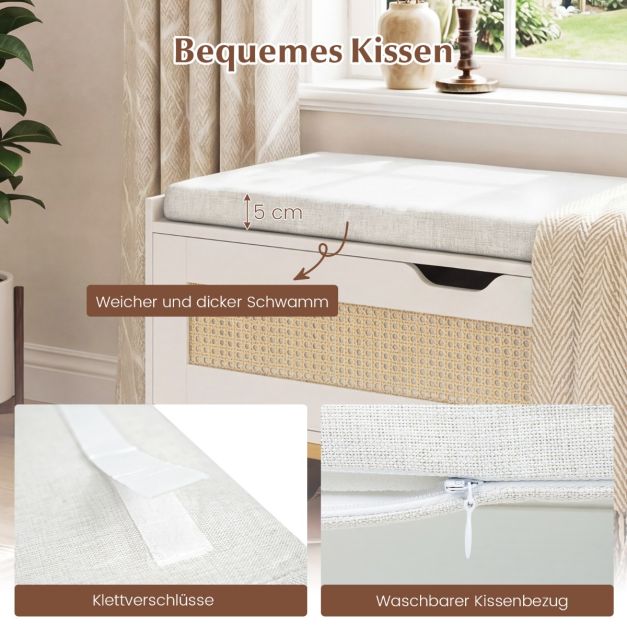 Coast Schuhbank - Rattan - Sitzkissen - 100 x 35 x 44 cm - Weiß