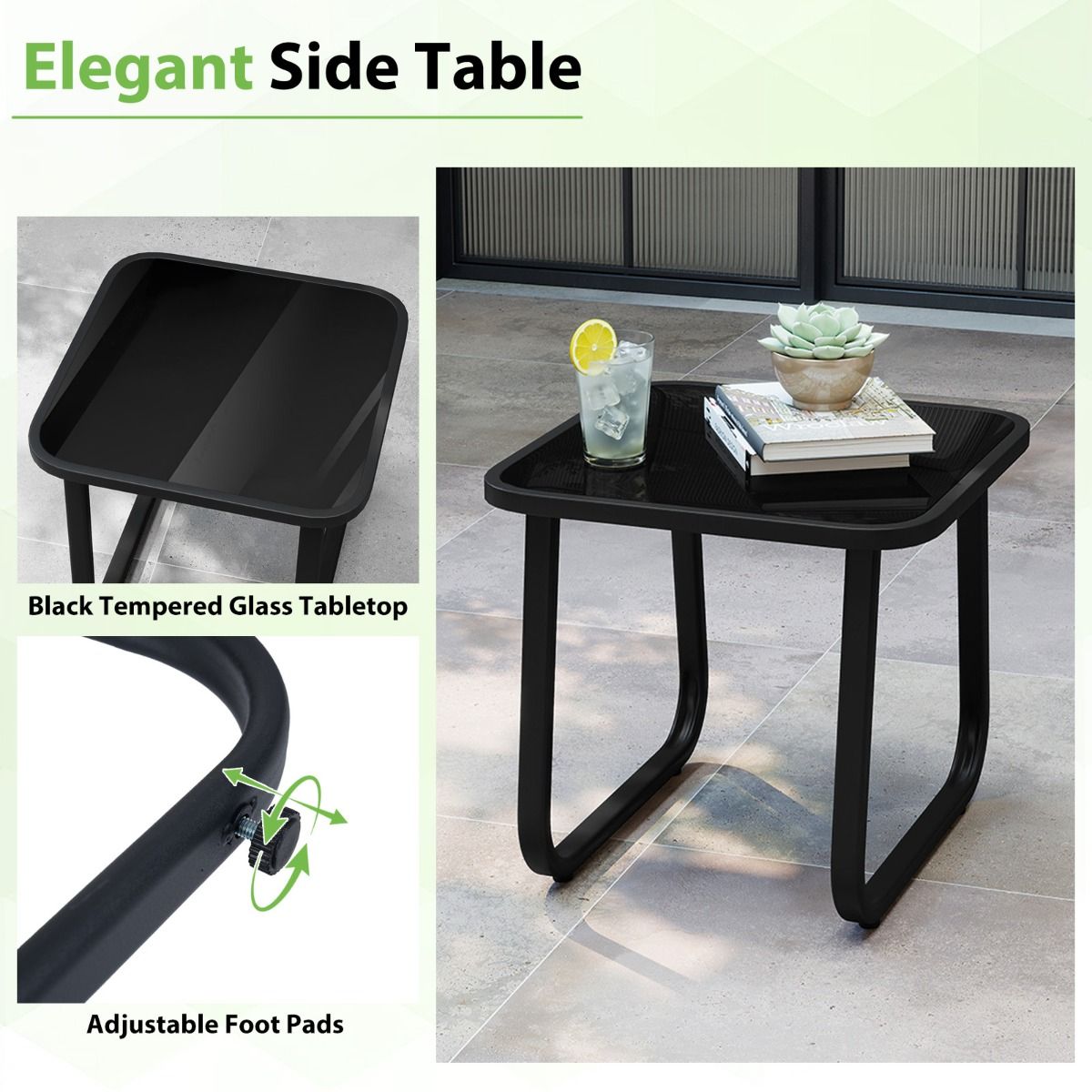 Coast 3-teiliges Gartenset – Gartenstühle mit abnehmbaren Kissen – Beistelltisch mit gehärtetem Glas – grau und schwarz