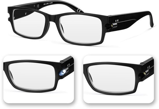 Milanoro – Praktische Lesebrille mit integrierten LED-Leuchten – Stärke +2