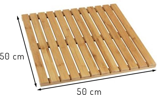 WENKO Duschmatte 50 x 50 cm Bambus – FSC-zertifiziertes Holz – Badematte für drinnen und draußen – Duschmatte