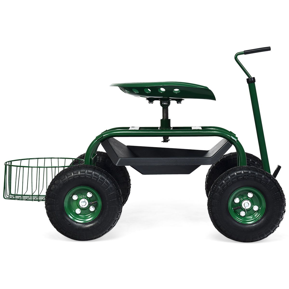 Coast Gartenwagen mit Aufbewahrungskorb – höhenverstellbarer Griff – ergonomischer Sitz – grün