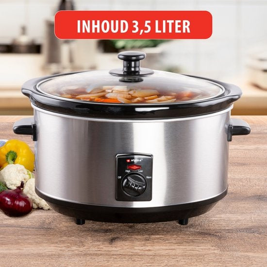 Alpina Slowcooker - 3,5 Liter - Keramik-Innenbehälter - 3 Heizstufen - Edelstahl