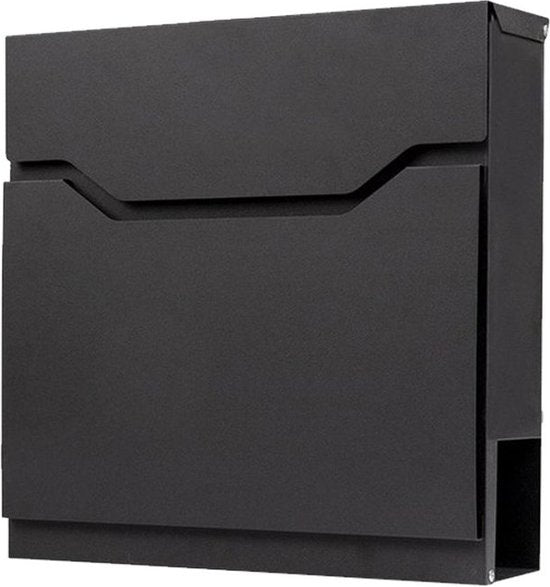 BRASQ Briefkasten Premium Schwarz - Wandbriefkasten - Inkl. Montagematerial & 2 Schlüssel - mit Zeitungsfach und Schloss - Edelstahl