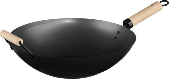 5Five Wok-/Snack-/Bratpfanne – Professional – mit Antihaftbeschichtung – Metall/Holz – D35 x H16 cm – Küchenpfannen – für alle Wärmequellen außer Induktion