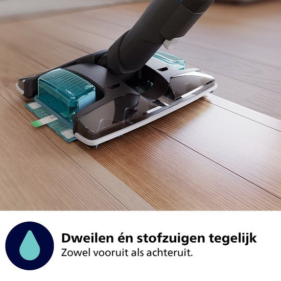 Philips Staubsauger mit Wischfunktion XC8055/01 Aqua Plus – kabellos und beutellos – Saugdüse mit LED-Beleuchtung – Handstaubsauger – Akkulaufzeit bis zu 80 Minuten – leicht – blau