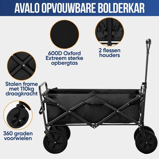 Avalo Bolderkar XL - faltbar - bis zu 110KG - 91x51x59 CM - 120L - 360Ã Â¬âˆÂ¬Â¢Ã Â¬âˆâ‰ˆÂ° Räder - Schwarz