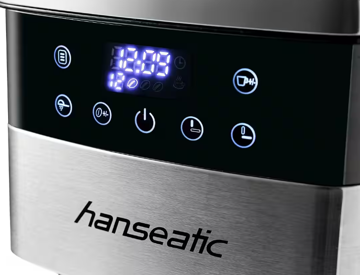 Hanseatic Kaffeemaschine mit Mahlwerk HCMG105015SD – Schwarz/Silber – 21 x 31 x 42 cm – 1,5 l, 12 Tassen