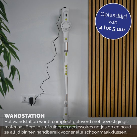 BREND BR-2214 Kabelloser Handstaubsauger mit LED-Beleuchtung - Dreifachfilter nimmt 99,5% Feinstaub auf - Weiß/Grün