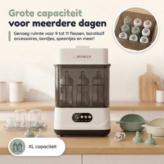 Numsy 5-in-1-Flaschensterilisator und -Trockner Max – Für bis zu 11 Flaschen geeignet Flaschensterilisator und -Trockner – Flaschensterilisator für Babys