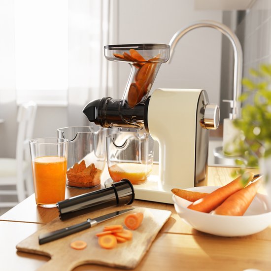 KitchenBrothers Slowjuicer - Kompakt - Entsafter - Gemüse- und Obstpresse - 45 mm - 500 ml - Geschenk zum Muttertag - Champagner