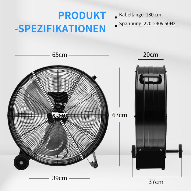 Coast Trommelventilator - 3 Geschwindigkeiten - 240V - 65 x 37 x 67 cm - Schwarz