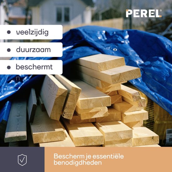 Perel-Abdeckplane, robust, 10 Ösen, verstärkte Ecken, rechteckig, blau/grün, 110 g/m², 2 x 3 m
