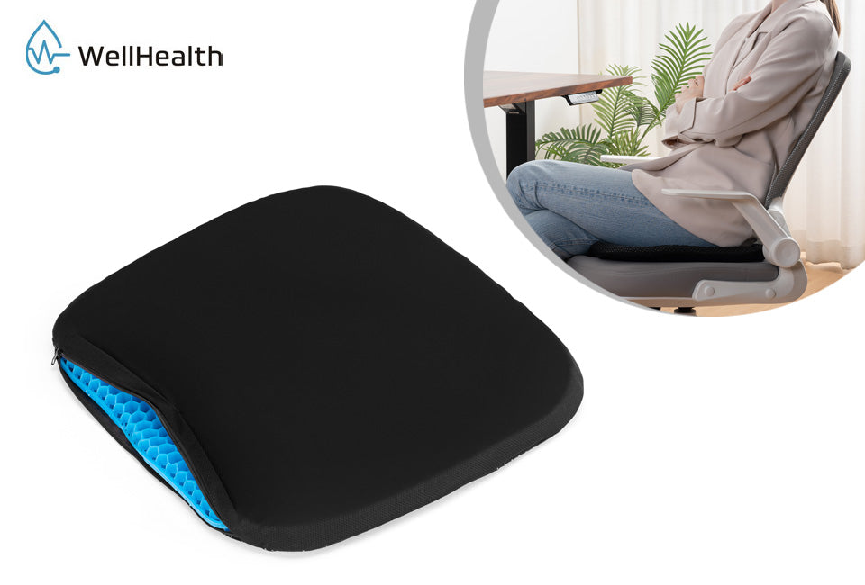 Wellhealth bequemes Gelkissen - passend für jeden Stuhl - Schwarz