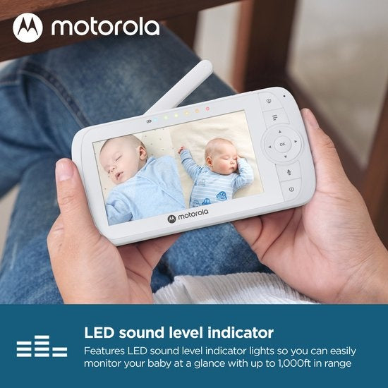 Motorola Nursery VM35-2 - Babyphone mit geteiltem 5-Zoll-Bildschirm und 2 Kameras - Nachtsicht - integriertes Mikrofon