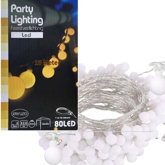 Ceruzo Party Lights 16 Meter - 80 Lichter - Partyzelt - Warm White-LED- Außenbeleuchtung