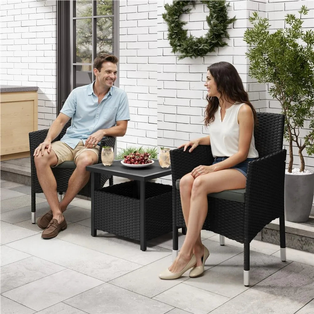 Yaheetech 2er-Set Gartenstühle 58 x 58 x 84 cm – Schwarz/Grau – Gartenstühle aus Polyrattan mit Sitz- und Rückenkissen