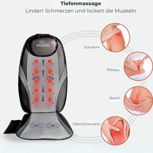 LifeGoods - Massage-Auflage mit Wärmefunktion & Fernbedienung - Shiatsu - Schwarz