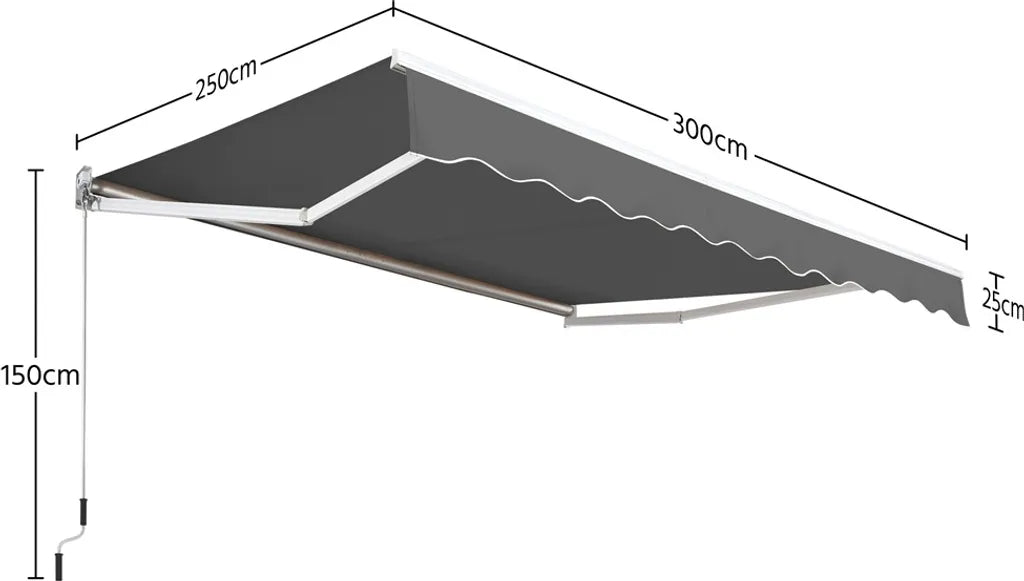 Yaheetech Gelenkarmmarkise 300 × 250 cm - Dunkelgrau - Manuelles Sonnensegel mit Kurbel und verstellbarem Winkel 5-35°