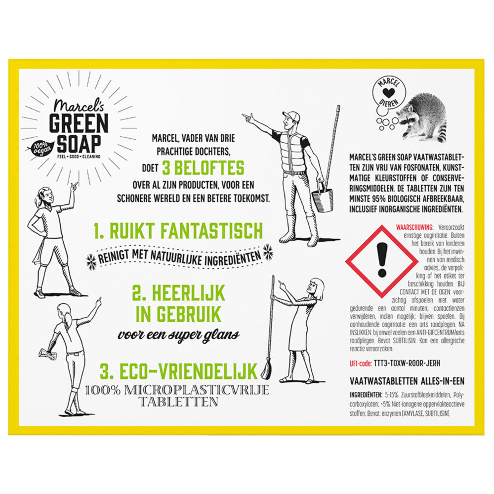 Marcel's Green Soap All-in-One-Geschirrspültabs – 25 Stück – Lösliche, umweltfreundliche Verpackung – Frischer Duft