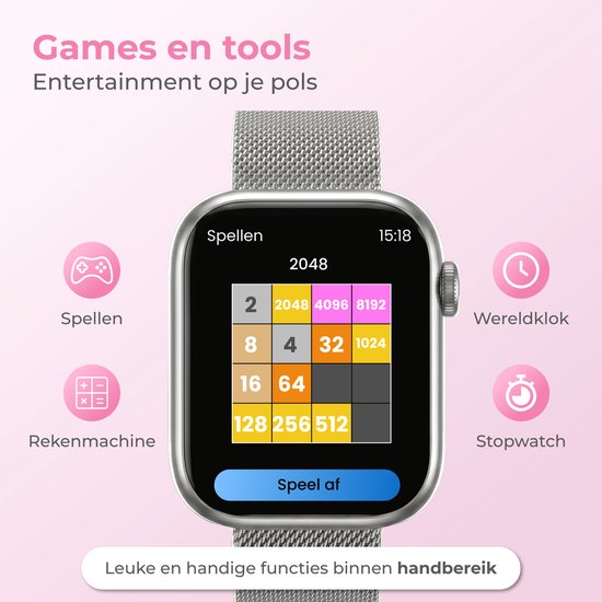 Nuvance Smartwatch für Damen – Smartwatch für Herren – Schrittzähler-Uhr für Damen – Herzfrequenzmesser – Sportuhr – Kompatibel mit iOS/Android – AMOLED – Inkl. 5 Armbänder – Silber