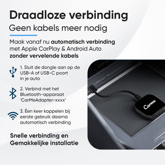 CarMe Premium 2-in-1 CarPlay Dongle - Drahtloses CarPlay & Android Auto - USB-A & USB-C - Android Auto Dongle - Schwarz