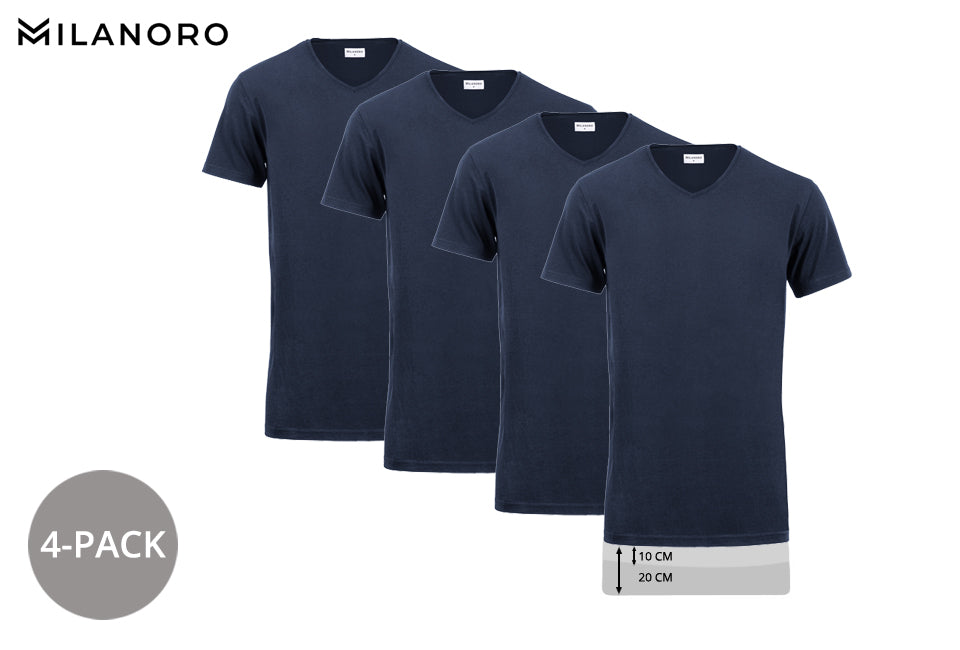 Milanoro - 2XL - T-Shirt - Extra lang - 4er-Pack - 100% Baumwolle - Marineblau
