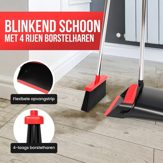 Strex Kehrschaufel und Bürste mit langem Stiel - verstellbar von 87-127cm - mit integrierten Reinigungszähnen