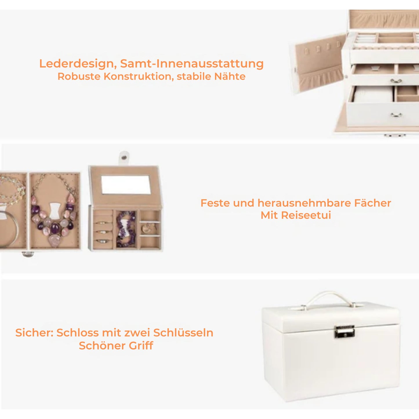 LifeGoods Schmuckkästchen XL - Schmuckkästchen - 20 Fächer - Weiß/Beige
