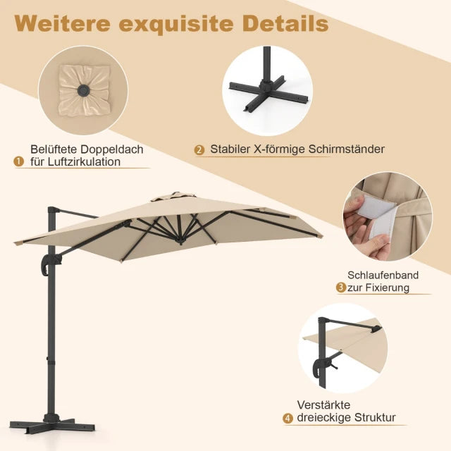 Coast Schwebender Sonnenschirm - 250 x 250 cm - Neigbar - 360° drehbar - Aluminium - Beige