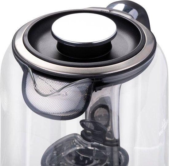 alpina Wasserkocher mit Teekorb - 1,7 L - 2200 W - Wasserkocher - Teezubereiter - Wasserkocher - Warmhaltefunktion - Trockengehschutz - Digitalanzeige - Edelstahl - Glas